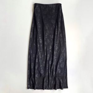 Vintage Christina Black on Black Floral Mesh Straight Maxi Skirt